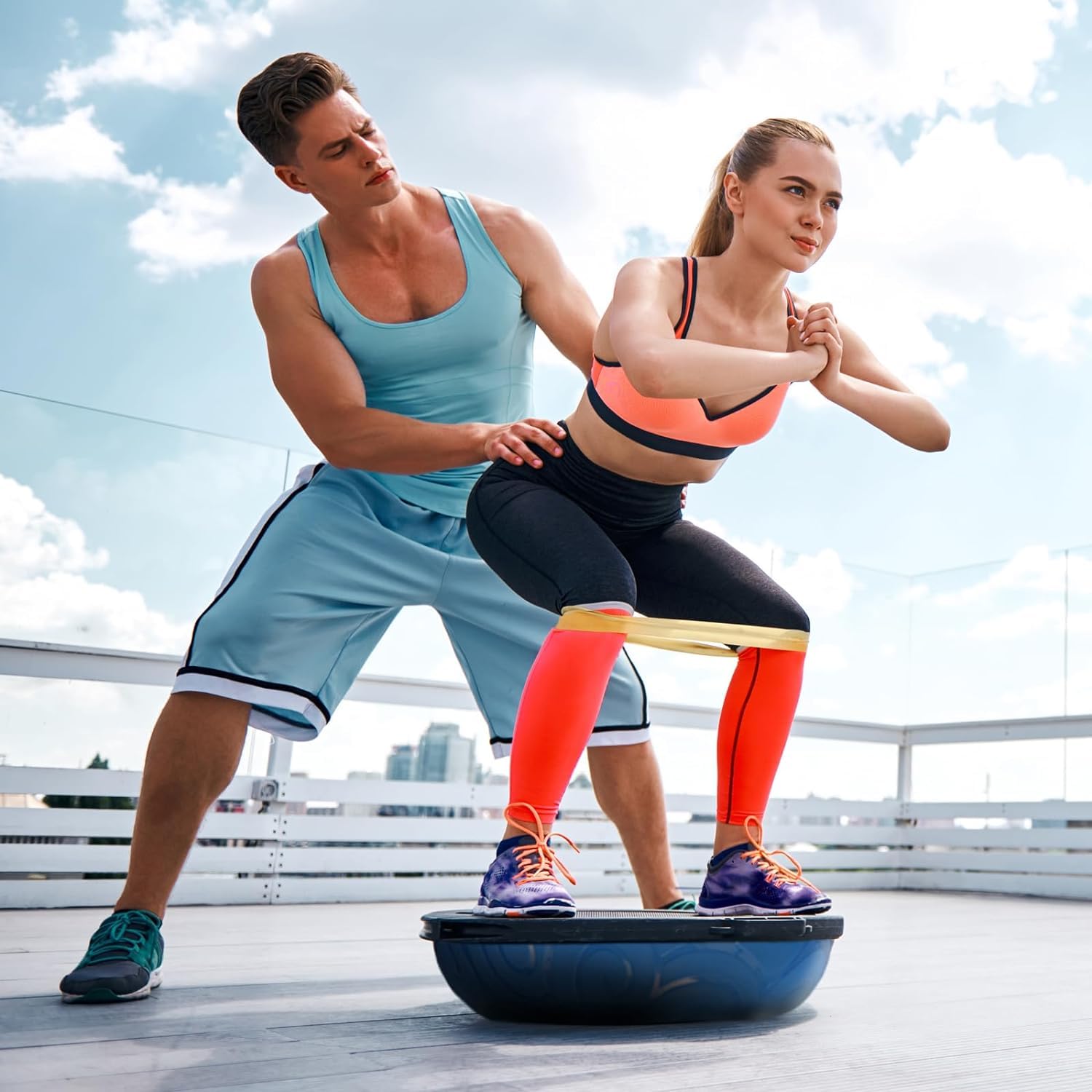 ATIVAFIT Entrenador de Equilibrio de Media Pelota con Correas para Yoga, balón de Equilibrio Antideslizante para Entrenamiento en casa, Fitness, Ejercicio, Entrenamiento de Fuerza, Gimnasio