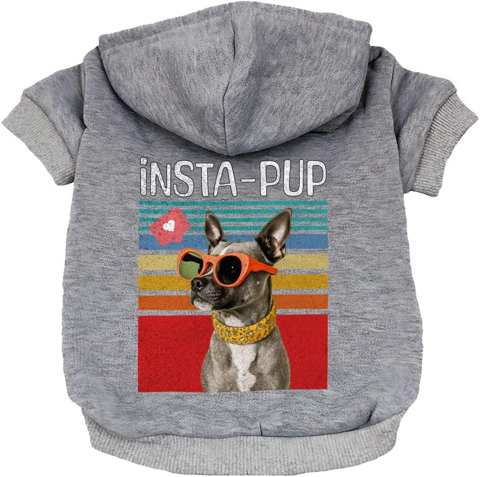 Instapup Dog Hoodie - Retro Style - Cute Print - Black, XL