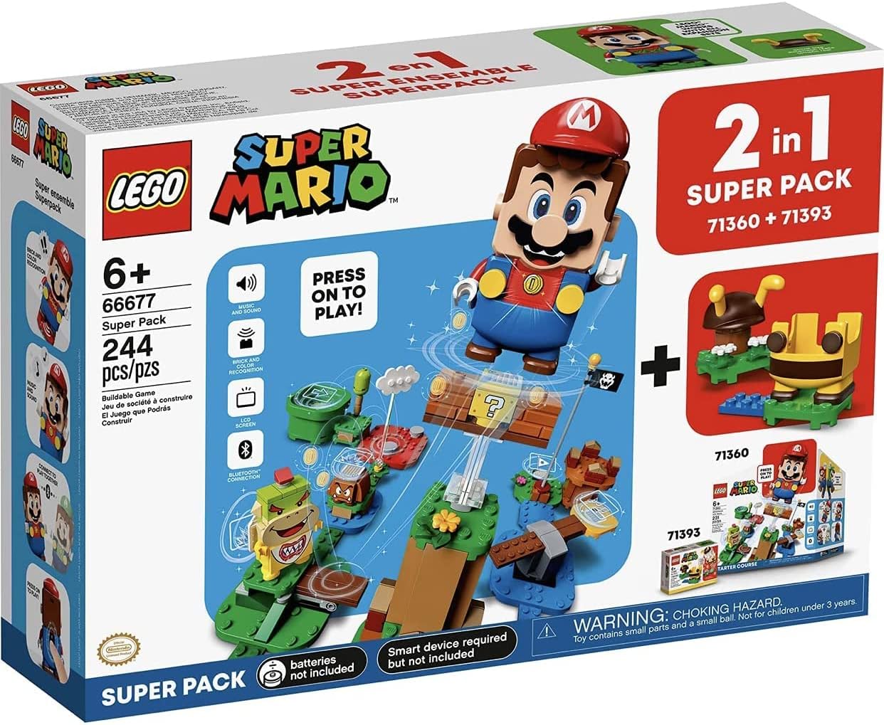 Lego 66677 Super Mario 2 in 1 Super Pack Building Kit (Contains Lego 71360 Adventures with Mario and Lego 71393 Bee Mario) Collectible Toy for Creative Kids 6+
