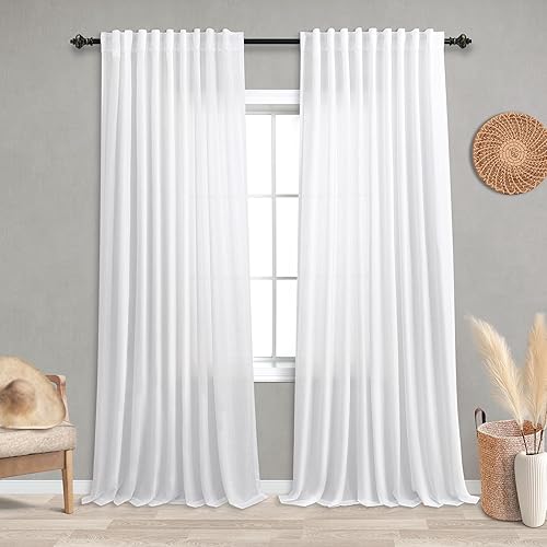 Miniatura 37 de KOUFALL Cortinas transparentes de lino de 90 pulgadas, cortinas para Sala Modernas 2025 De Lino Elegantes, cortinas personalizadas con pestaña