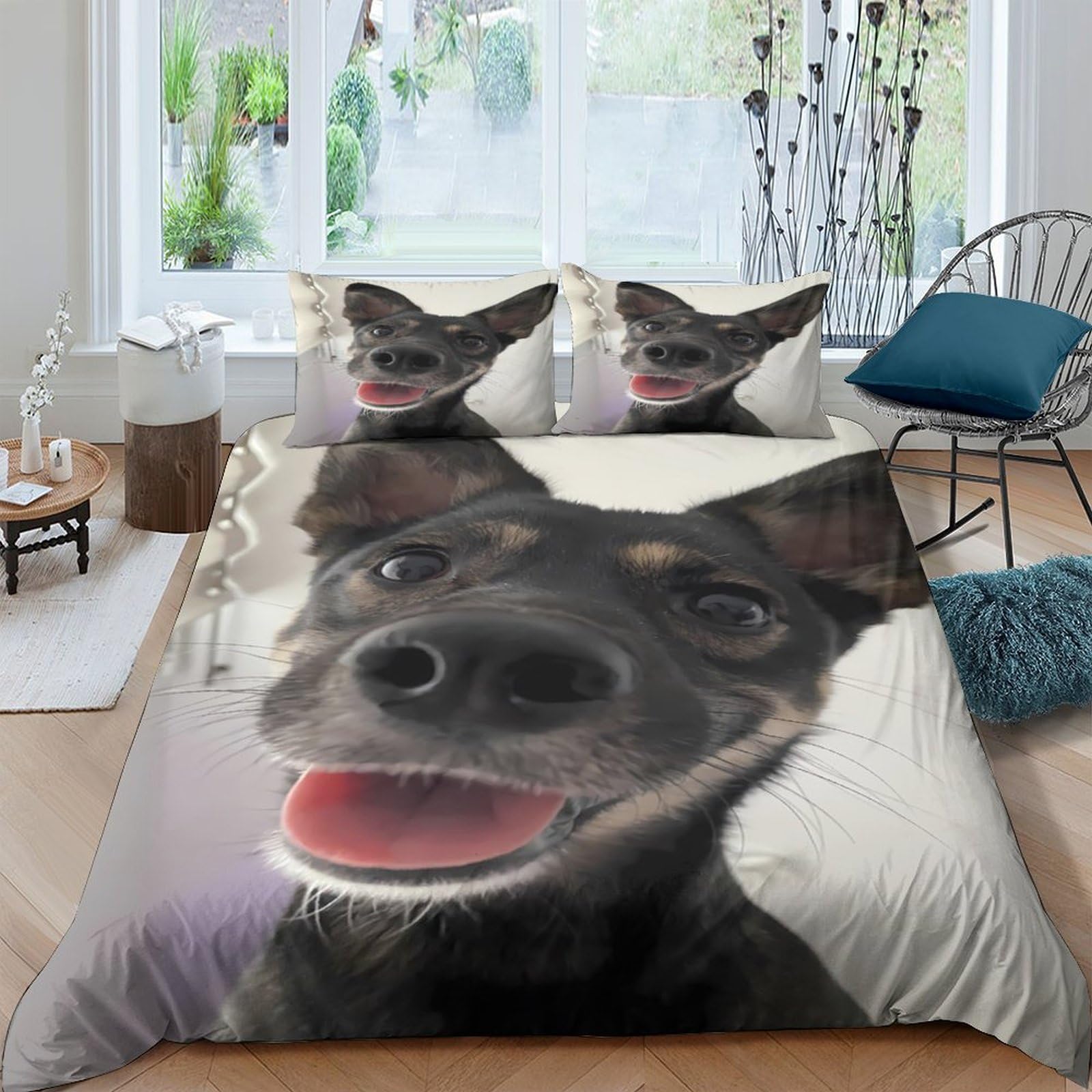 Ctjqhvkz Style-3 3D Printed Black Dog Portrait Fitted Sheet Microfiber Soft Anti-Slip Cartoon Pet Bed Cover For Bedroom Dorm Decor Single（135X200cm）