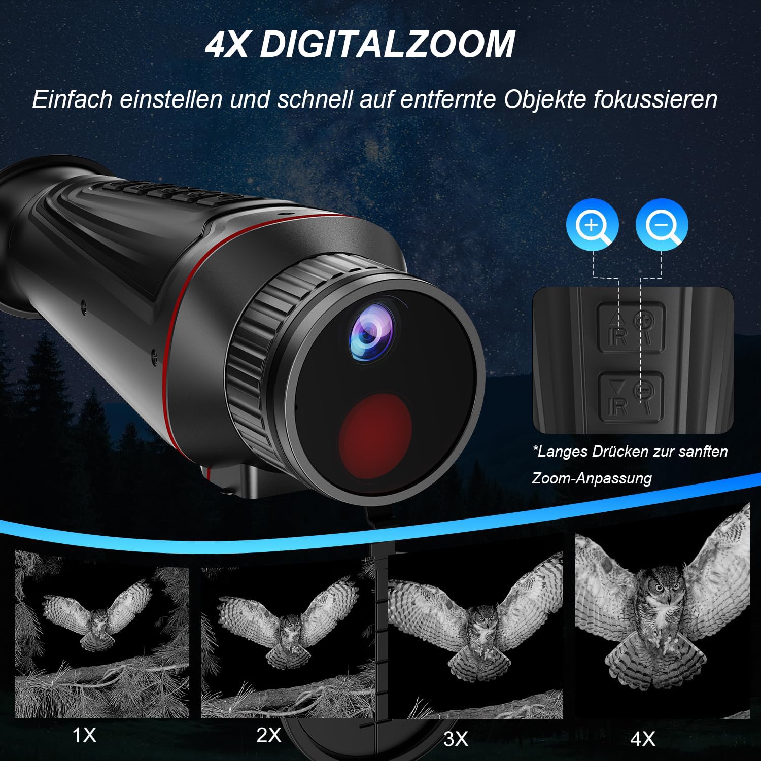 4K Digitales Nachtsicht Monokular 36MP Fotos 4K Video Digitalzoom IR Illuminator Manueller Fokus Dioptereinstellung Handheld Night Vision Nachtsichtgerät Jagd Camping Tierbeobachtung Outdoor