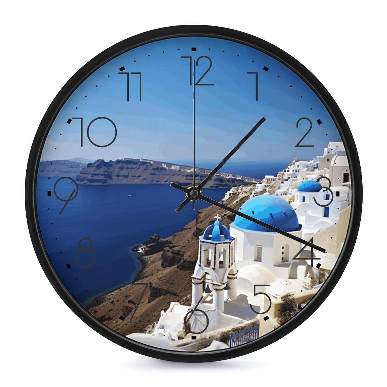 DWVTSLH Santorini Greek Island Sea View Wall Clock 10 Inch Silent Non-Ticking Modern Clocks Battery Operated - Decorative Wall Clocks for Bedroom Living Room Kitchen Office Wall Decor Gift Idea