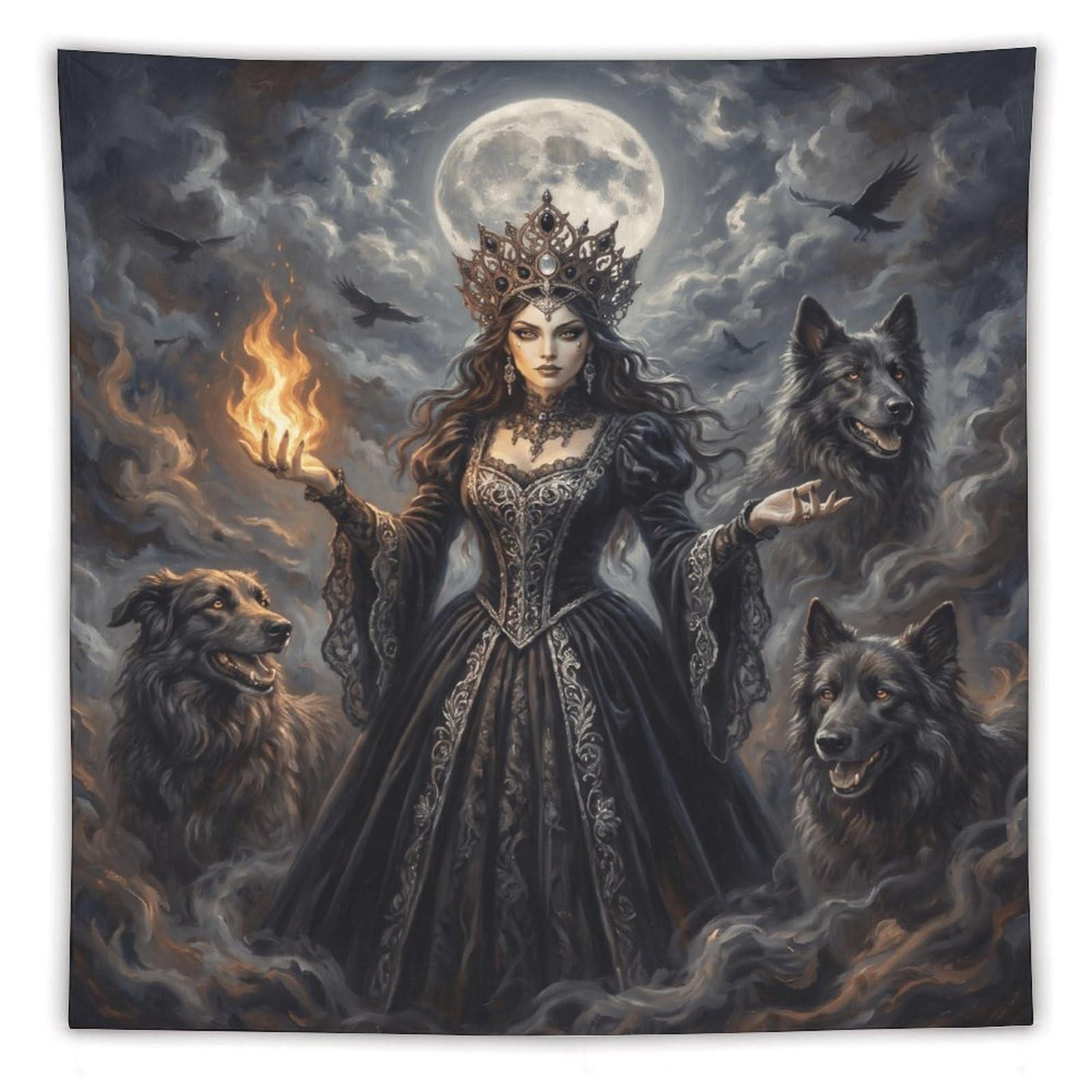 H3B8U2Y5 Wolf Goddess Sacred Fire Wall Tapestry, Forest Spirit