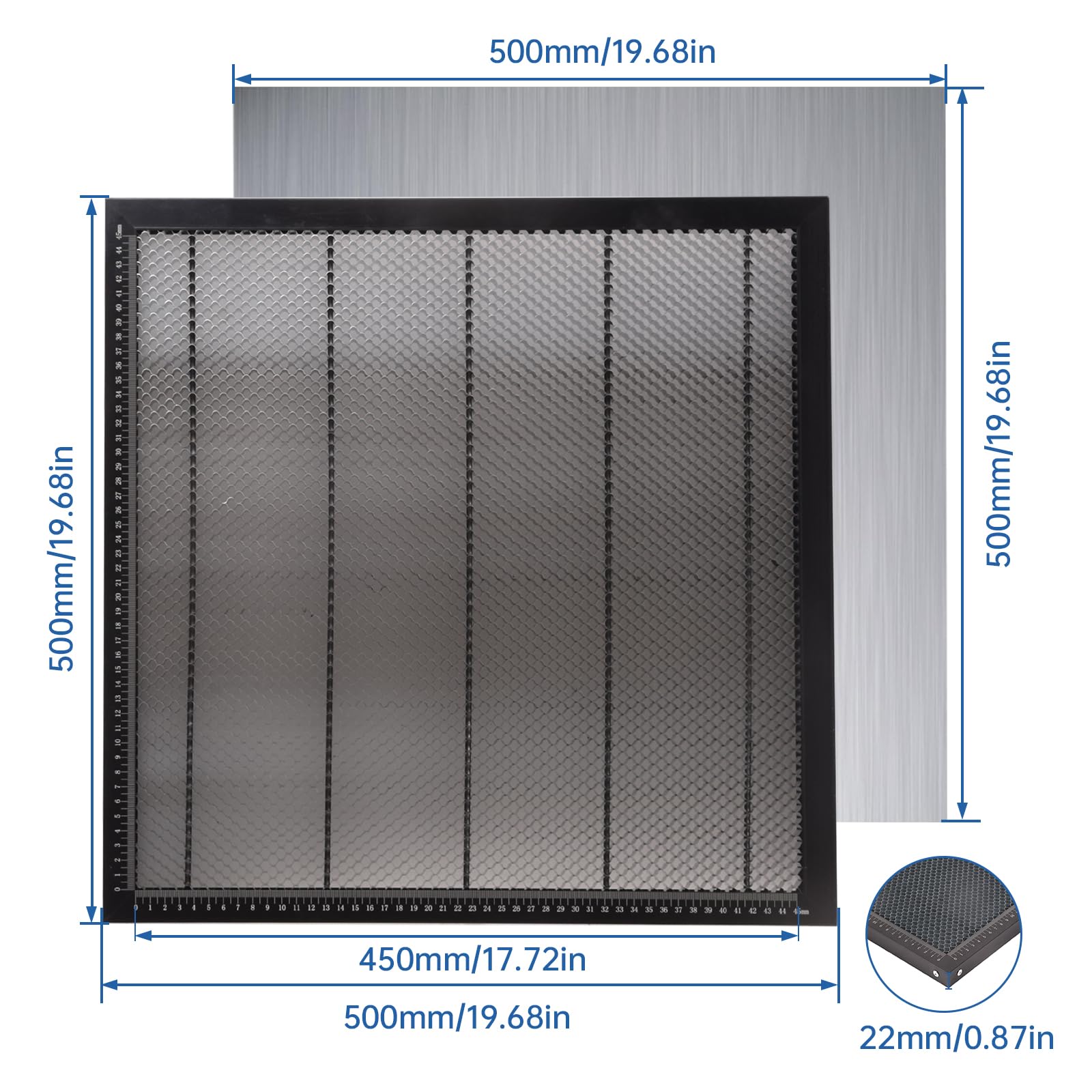 VAIDPRO Honeycomb Laser Bed 500mm X 500mm, The Soulmate for Laser Engraver, Honeycomb Working Table Honeycomb Panel for Fast Heat Dissipation and Desktop-Protecting, with Aluminum Plate