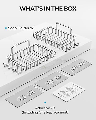 Vista 41 de Nieifi Jabonera de barra para pared de ducha con 4 ganchos, jabonera adhesiva de acero inoxidable para baño, color plateado A-Silver
