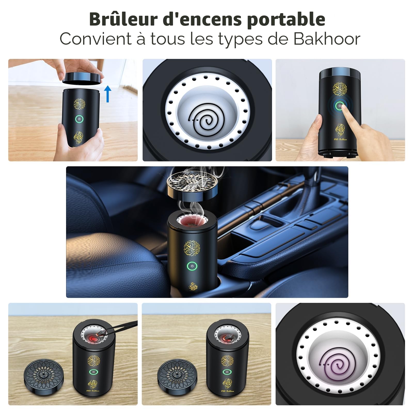 Brûleur d'encens électrique 2 en 1 avec haut-parleur Quran, télécommande, brûleur Bakhoor, diffuseur d'arômes pour voiture, bureau, maison, chambre, salon, étude, spa