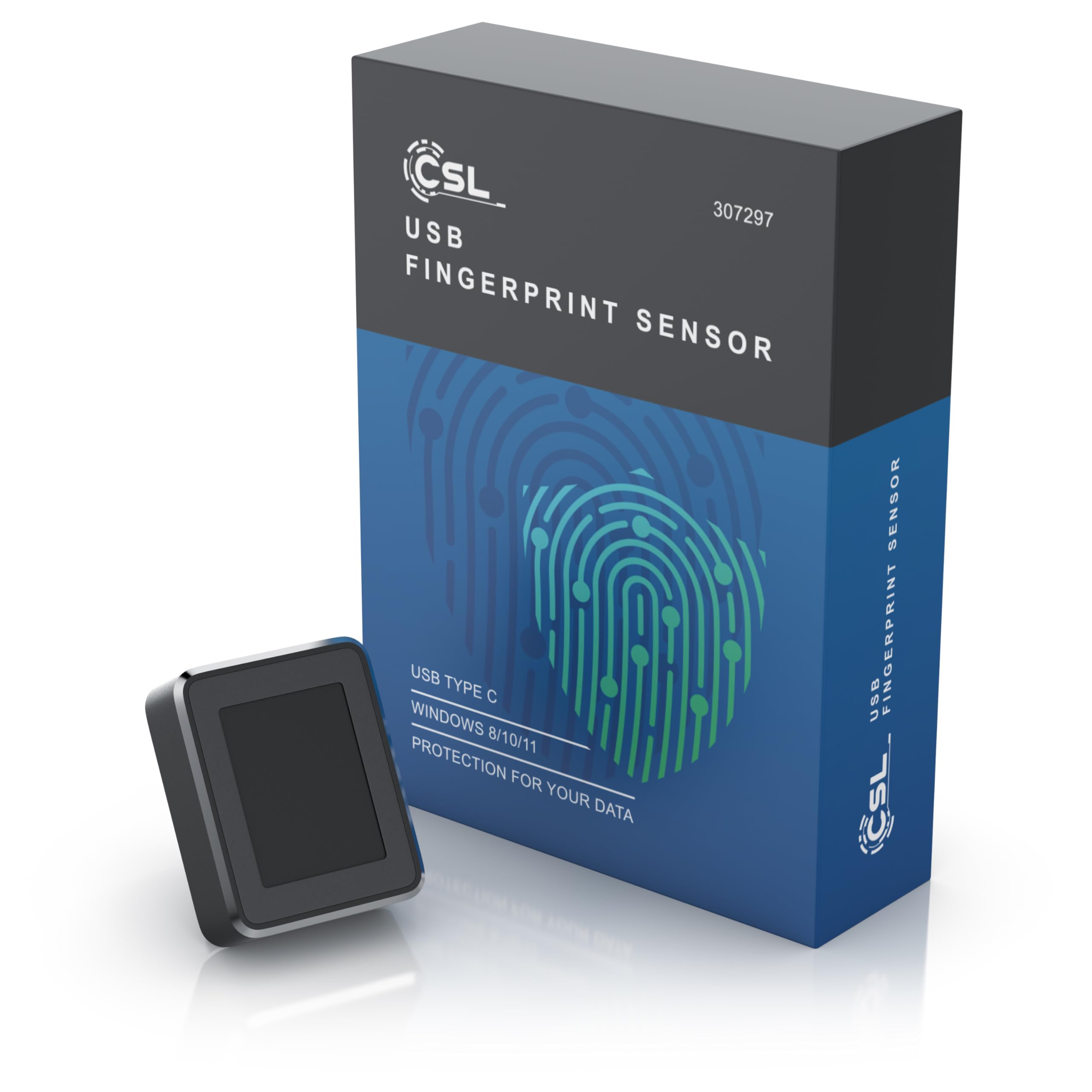 CSL - Chiavetta USB-C con Lettore di Impronte Digitali, Lettore di Impronte digitali USB per Windows10/11, Supporta Fino a 10 ID, Plug & Play, Riconoscimento a 360°, Accesso Biometrico per Laptop