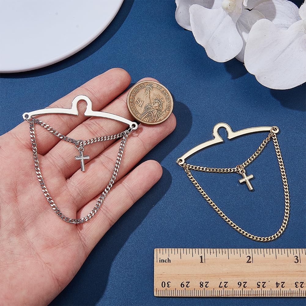PH PandaHall 2 Pack Brass Tie Chain for Men 2.9 inch Cross Double Chain image 3
