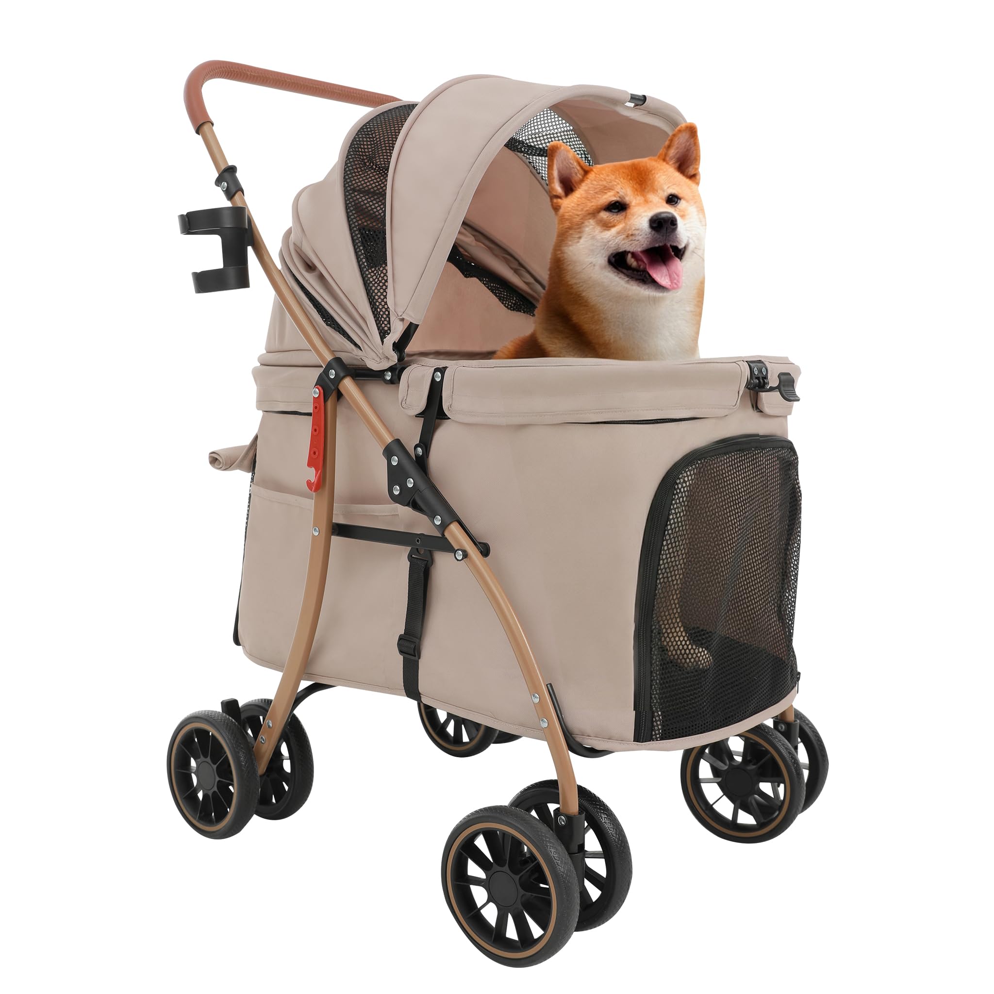 【低床型 ·大空間】MILA&LOUIS 中型犬ペットカート 大空間しっかり包み込む 大型犬 カート 深型しっかり包み込む犬用カート 小型犬/猫 多頭 老犬兼用 最大4匹 耐荷重30Kg 簡単に折りたたむ 前輪360°回転 後輪ブレーキ付き 低床型 乗り降りラクラク 犬用ベビーカー お出かけ 散歩 通院 収納便利 組み立て簡単(カーキ)