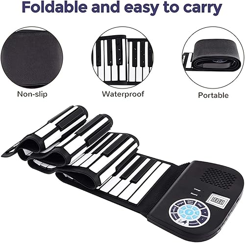 Miniatura 3 de KESHUO Piano plegable de 88 teclas, piano enrollable portátil, piano con altavoz y pedal de conexión para niños principiantes