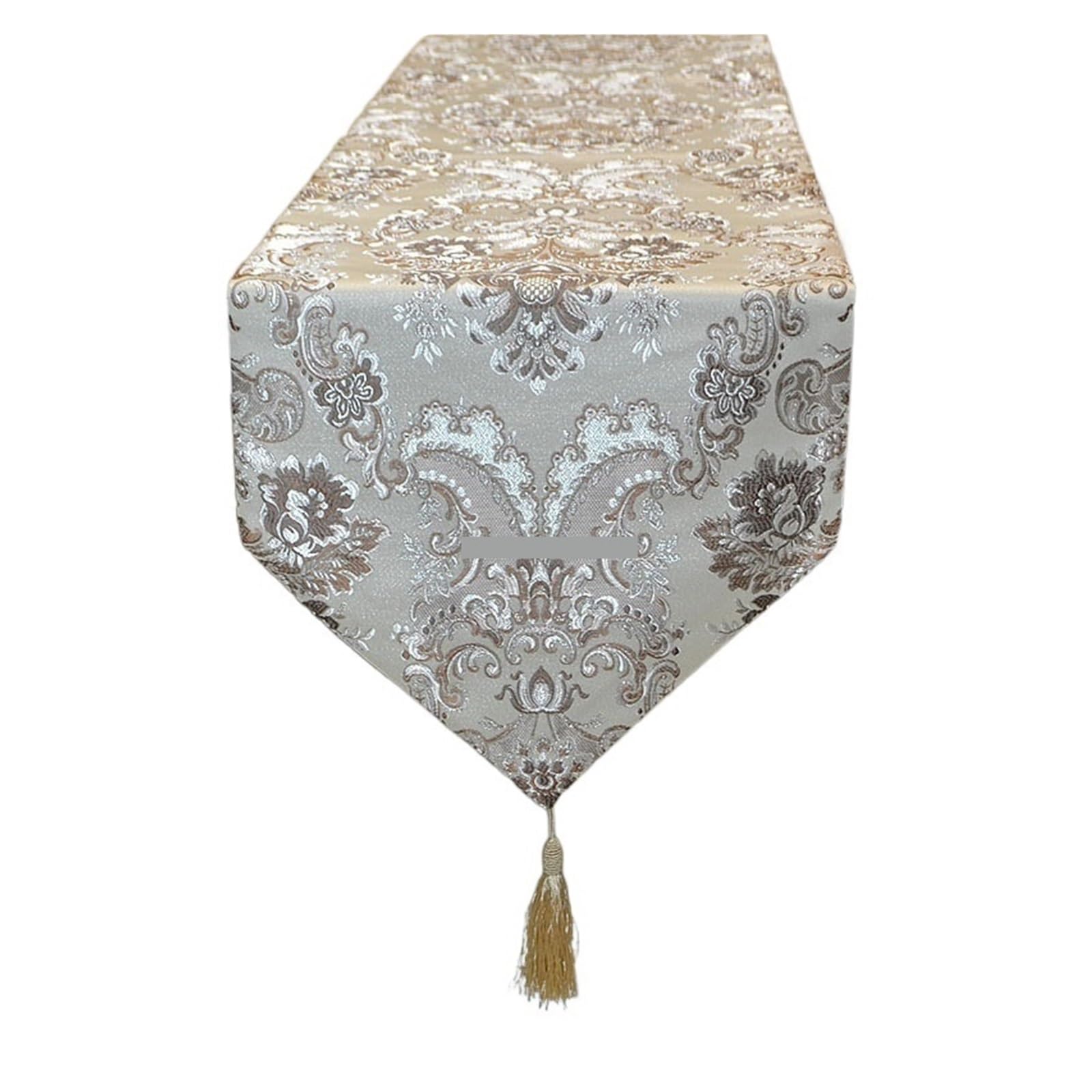 Szaro-złoty obrus żakardowy bieżnik na stół z flagą na łóżko, modne produkty do dekoracji domu(Beige,32x180cm)