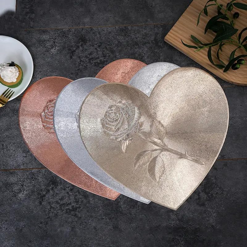 Image of Dakshya Industries PVC Waterproof Heart Shape Table Placemat Set of 2 - Premium Silver Finish Heat Resistant Dining Table Mats | Non-Slip, Easy Clean Decorative Placemat (38x38 cm) (Silver)