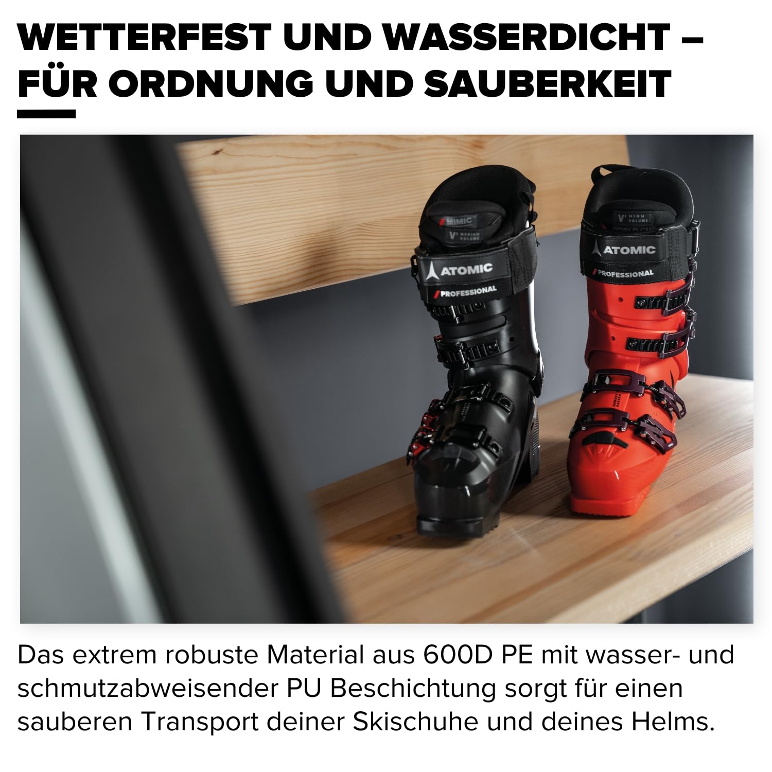 ATOMIC Boot & Helmet Pack I Hochwertige Skischuhtasche mit Helmfach I Wasserabweisender Skischuh-Rucksack aus 600D Polyestergewebe I Kompakte Skitasche mit gepolstertem Rückenpanel