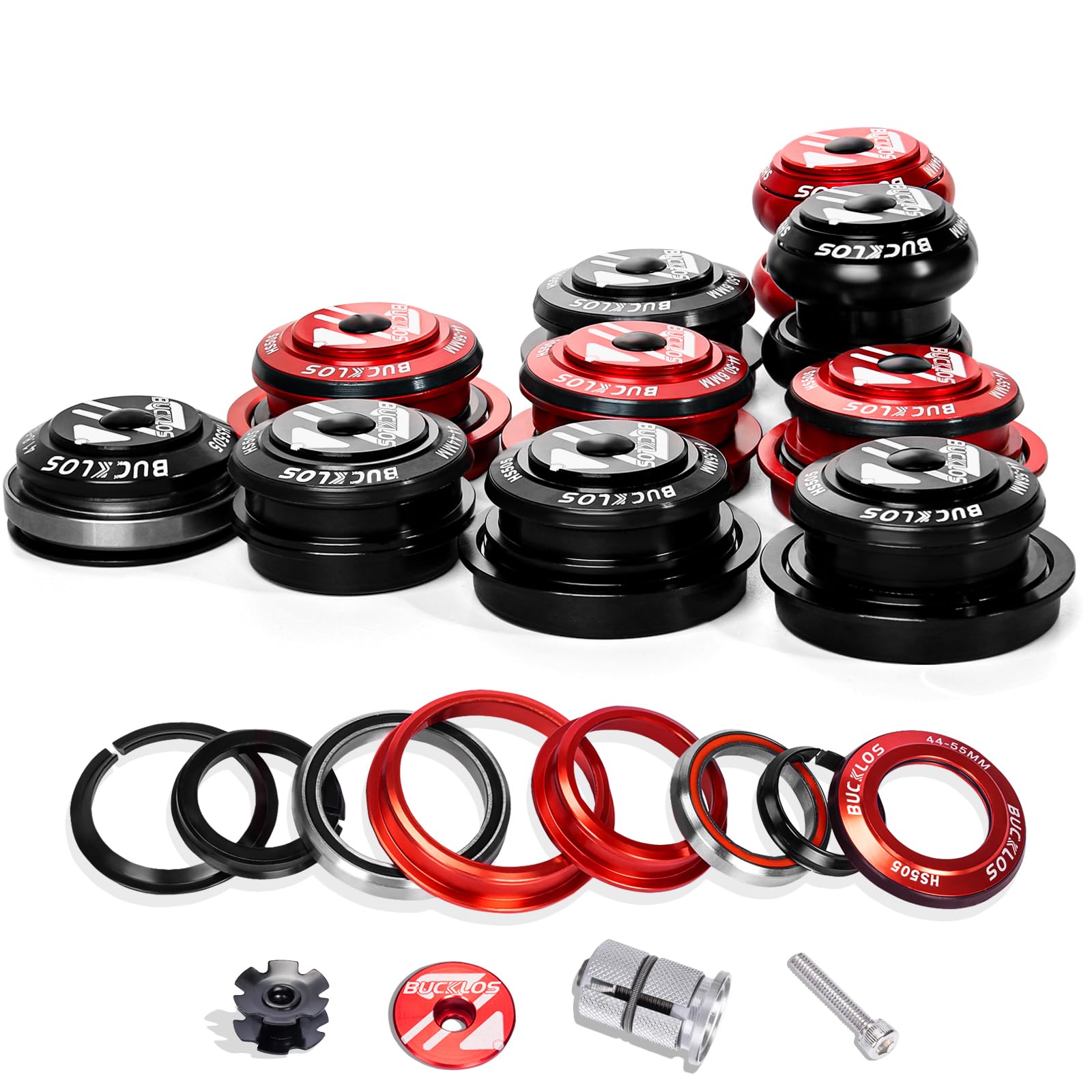 BUCKLOS 1-1/8 Bike Headset MTB Threadless 34 44 44-50.6 44-55 44-56 41.8-52mm, Straight Tapered Tube Mountain Bikes Road Bicycle Double Sealed