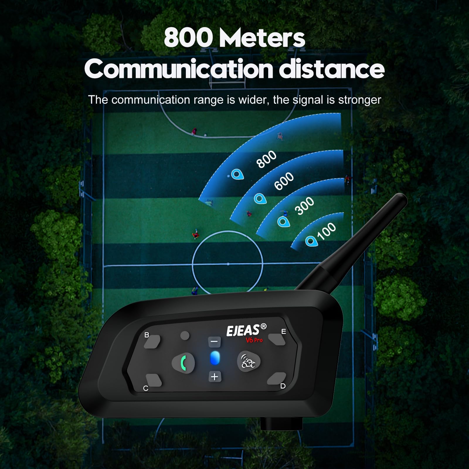 EJEAS V6C Intercomunicador Bluetooth para Árbitro de Fútbol, 800m, 2 Personas, Dúplex Completo
