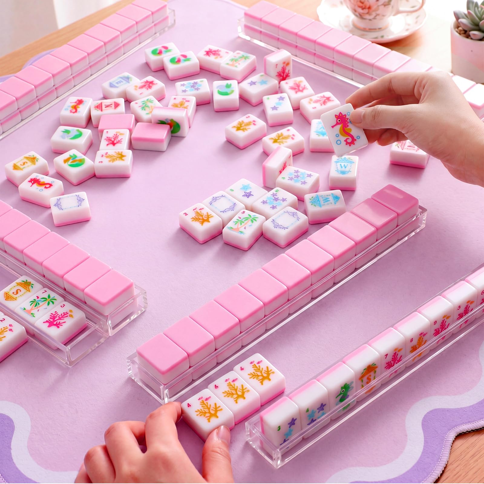Civaner Set di 160 mattonelle Mahjong americane Palm Beach, 3,2 x 2,2 x 1,4 cm, set 3D mini mahjong costiero per amici di famiglia, riunioni, regali per feste di intrattenimento