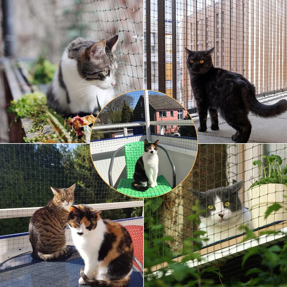 Red de malla para gatos de 10 x 26 pies, sin alambre de acero, red de seguridad anticaídas para gatos, pantalla de balcón para mascotas, red de catio, barrera de valla para gatos para