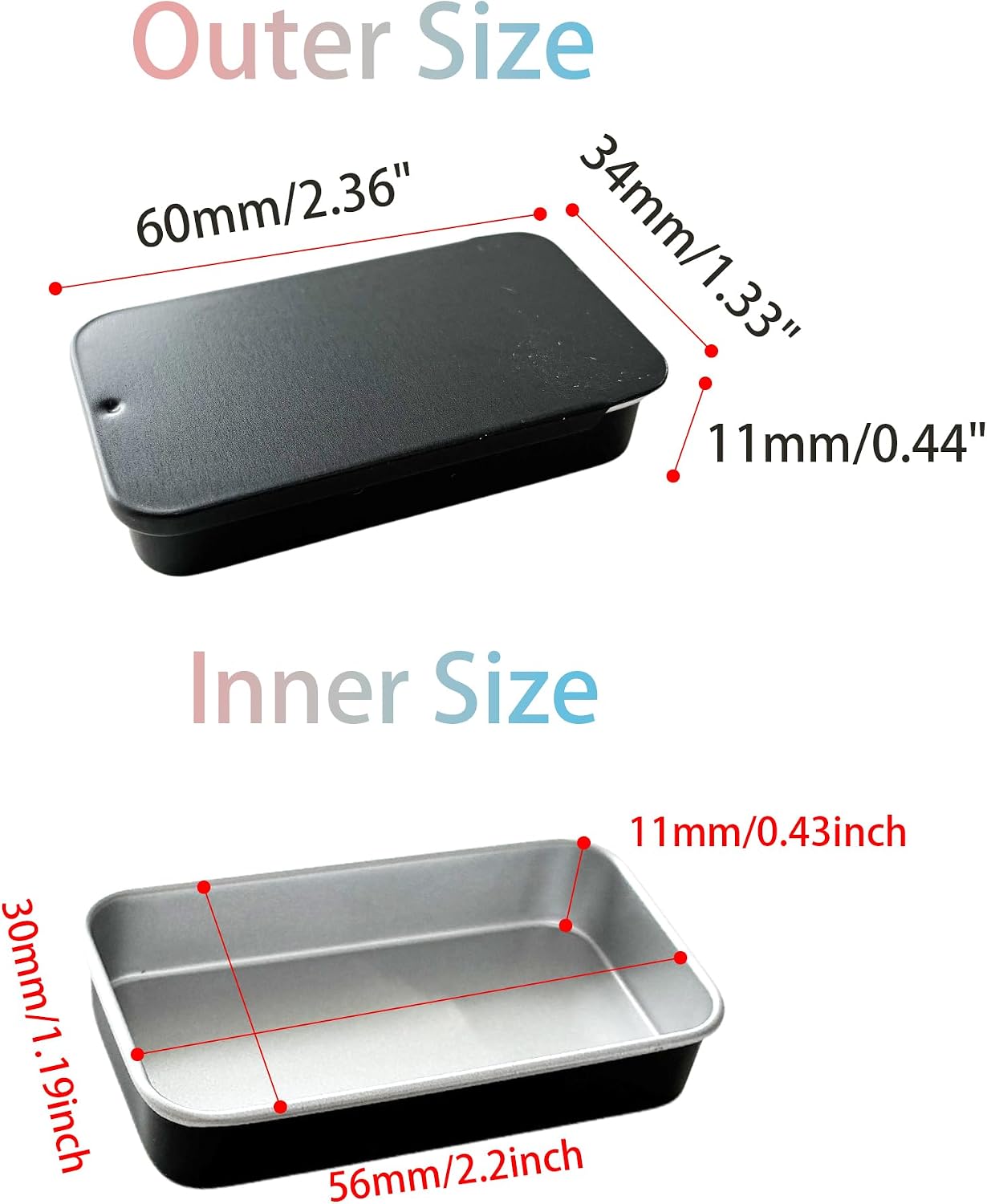 6PCS Mini Metal Tin Box Containers - Slide Top Rectangular Storage Organizer with Lid, 2.36"x1.34"x0.4" Empty Storage Boxes for Candy Jewelry Crafts Pills Needle (Black) image 2