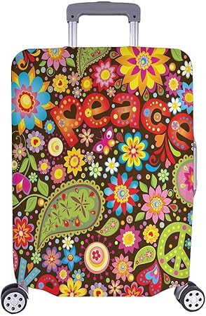 review InterestPrint Hippie Peace Sign Paisley Flowers Travel Luggage Cover Suitcase Protector Fits 22