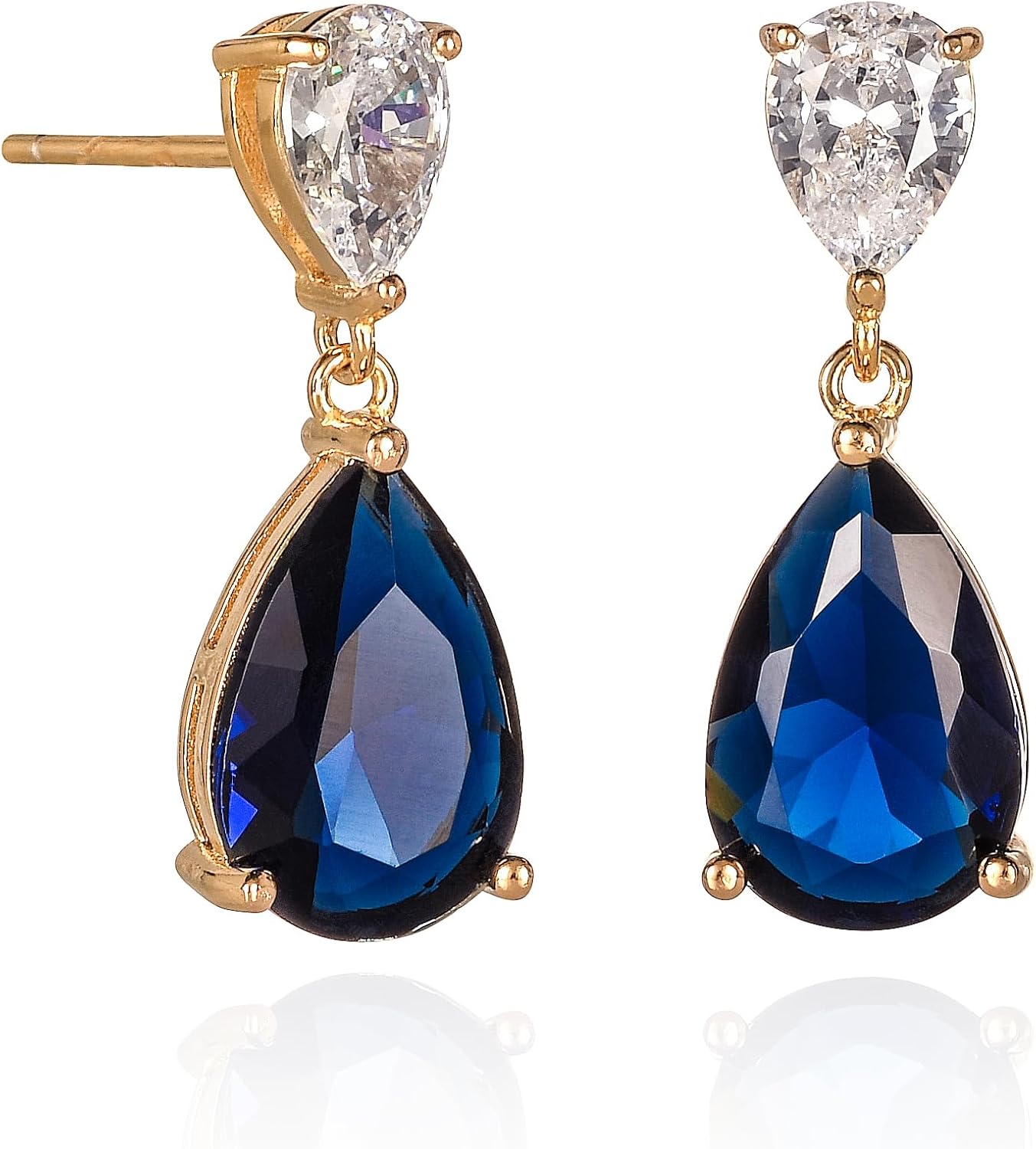 Diamond Treats 925 Sterling Silver Teardrop Earrings for Women with Colored and White Cubic Zirconia, Sterling Silver Drop Earrings for Women, Elegant Silver, Gold or Rose Gold Dangle Earrings,