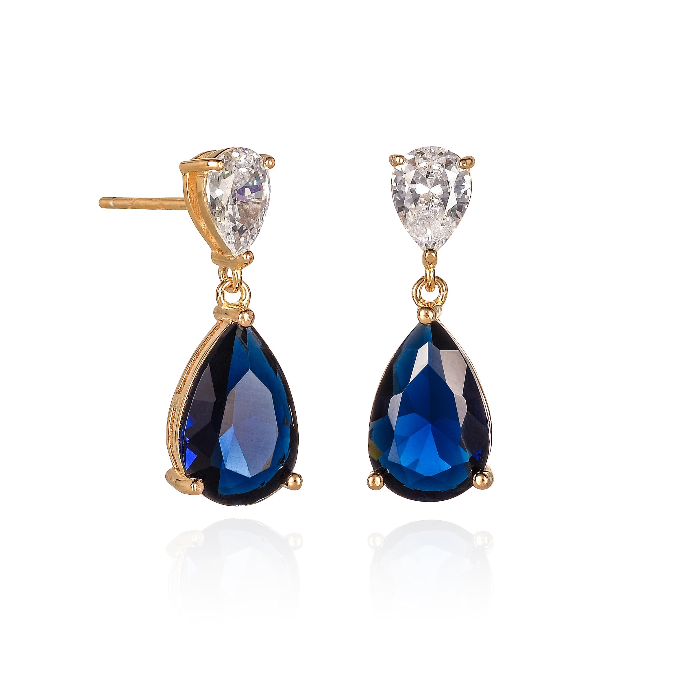 Diamond Treats Boucles d'Oreilles Pendantes en Poire pour Femme, Boucles d'Oreilles en Argent Sterling 925 avec Pierres de Couleur ou Blanches, Boucles d'Oreilles en Goutte avec Ecrin Cadeau
