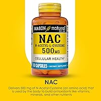 Vista 4 de MASON NATURAL NAC N, acetilo, L, cisteína 500 mg, suministro de 2 meses, apoya la salud celular normal, refuerzo del sistema inmunológico