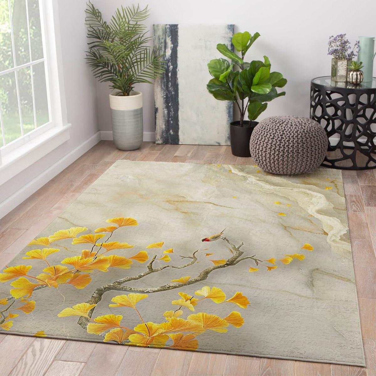 Tapis vintage boho 80x150cm beige et gris lavable en machine pour salon