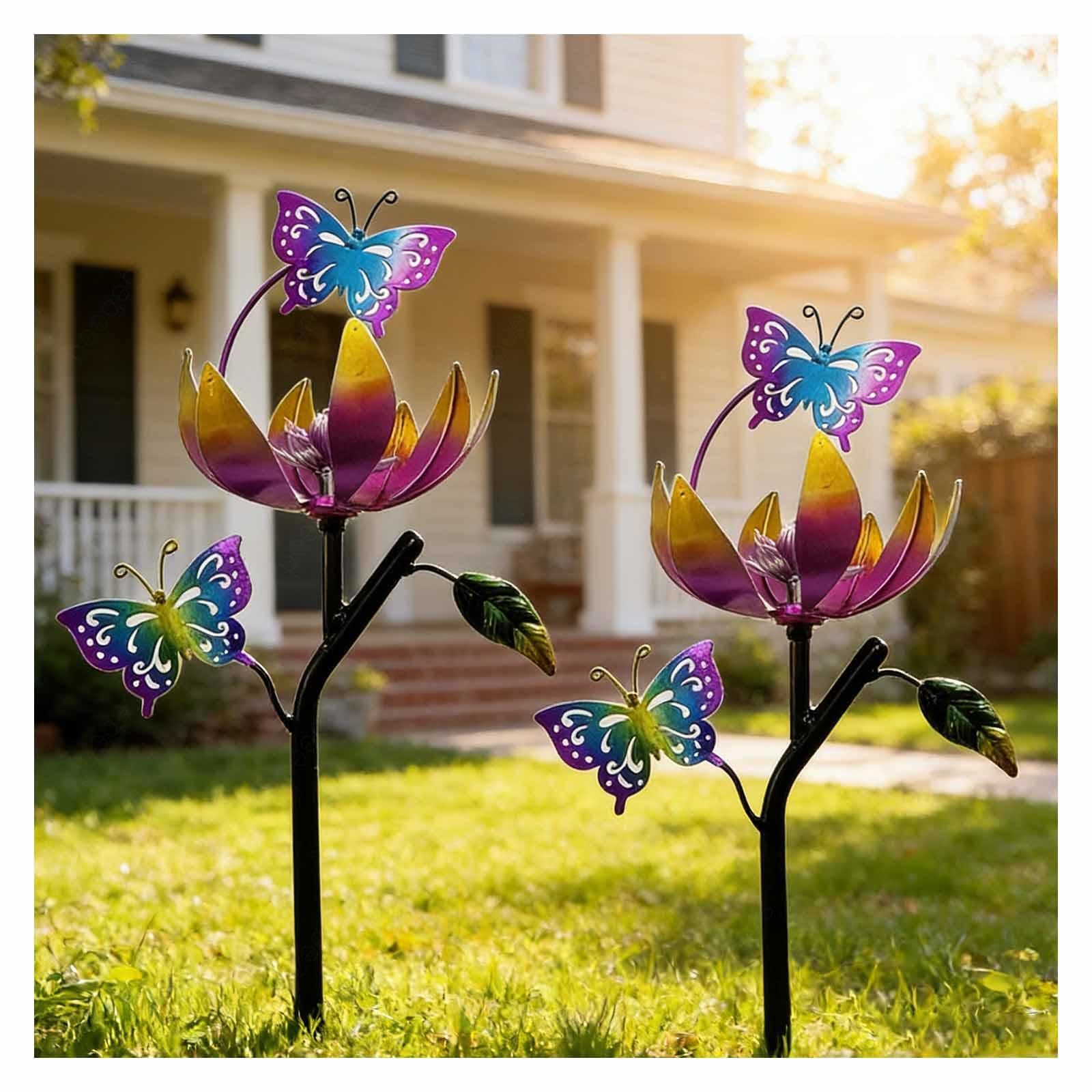 Papillon Sculptures Et Mobiles à Vent, Sculptures Et Mobiles à Vent 117cm/46in, 3D avec La Sculpture De Jardin Moulin à Vent Solaire pour La Cour ExtéRieure De Pelouse De Jardin,B（2Packs）