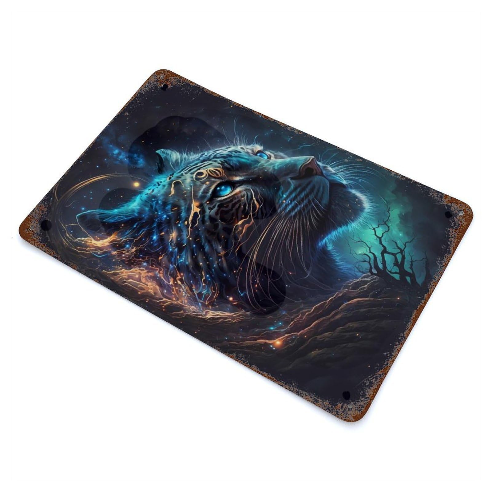 Celestial Galaxy Tiger Vintage Metal Tin Sign 11.8"x7.9", Ideal for Cafe, Home Bar And Lounge Decor