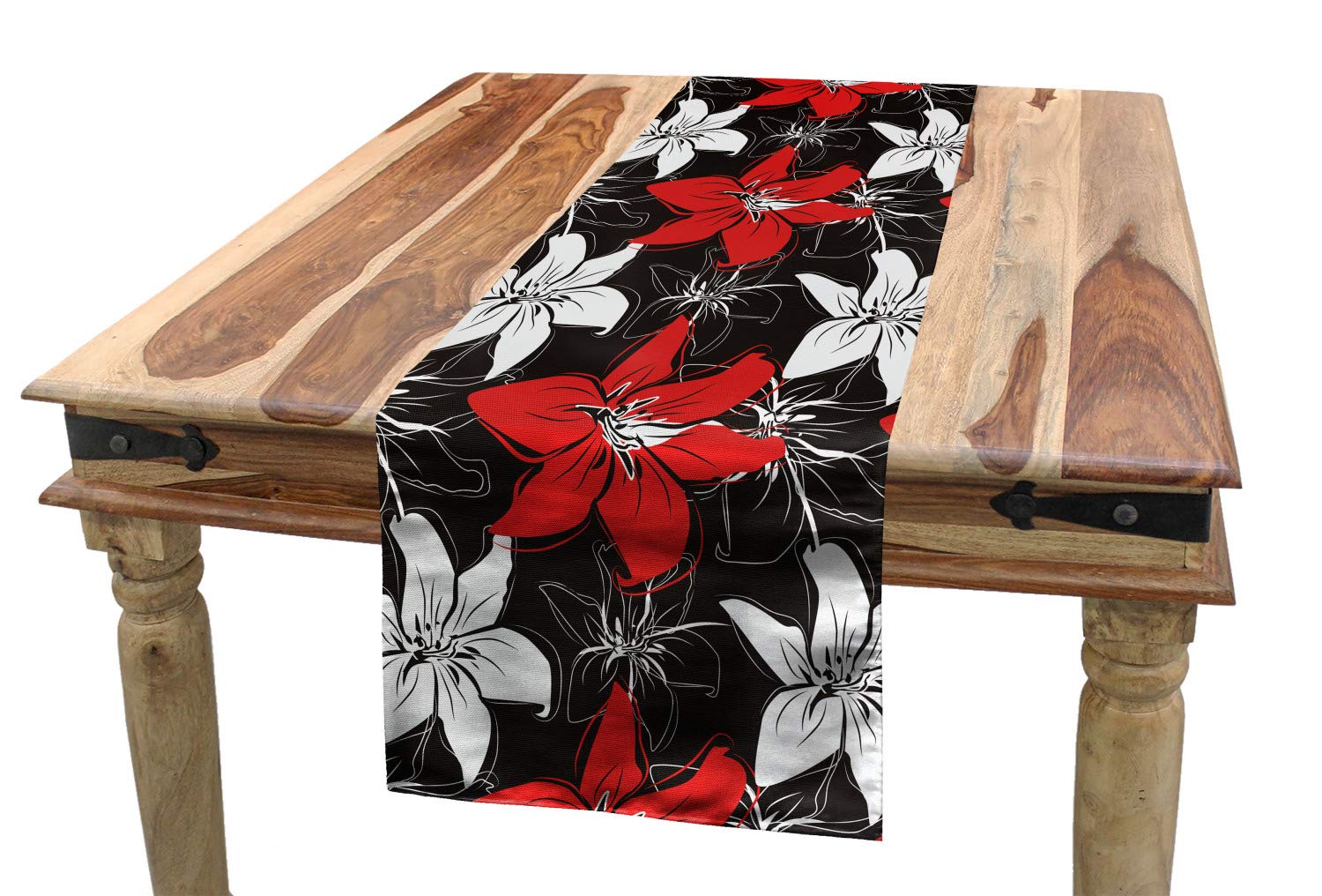 ABAKUHAUS Rojo y Negro Camino de Mesa, Las Plantas de jardín de Arte, Decorativo para el Comedor o Sala de Estar Fácil de Limpiar, 40 x 180 cm, Negro Blanco Vermilion
