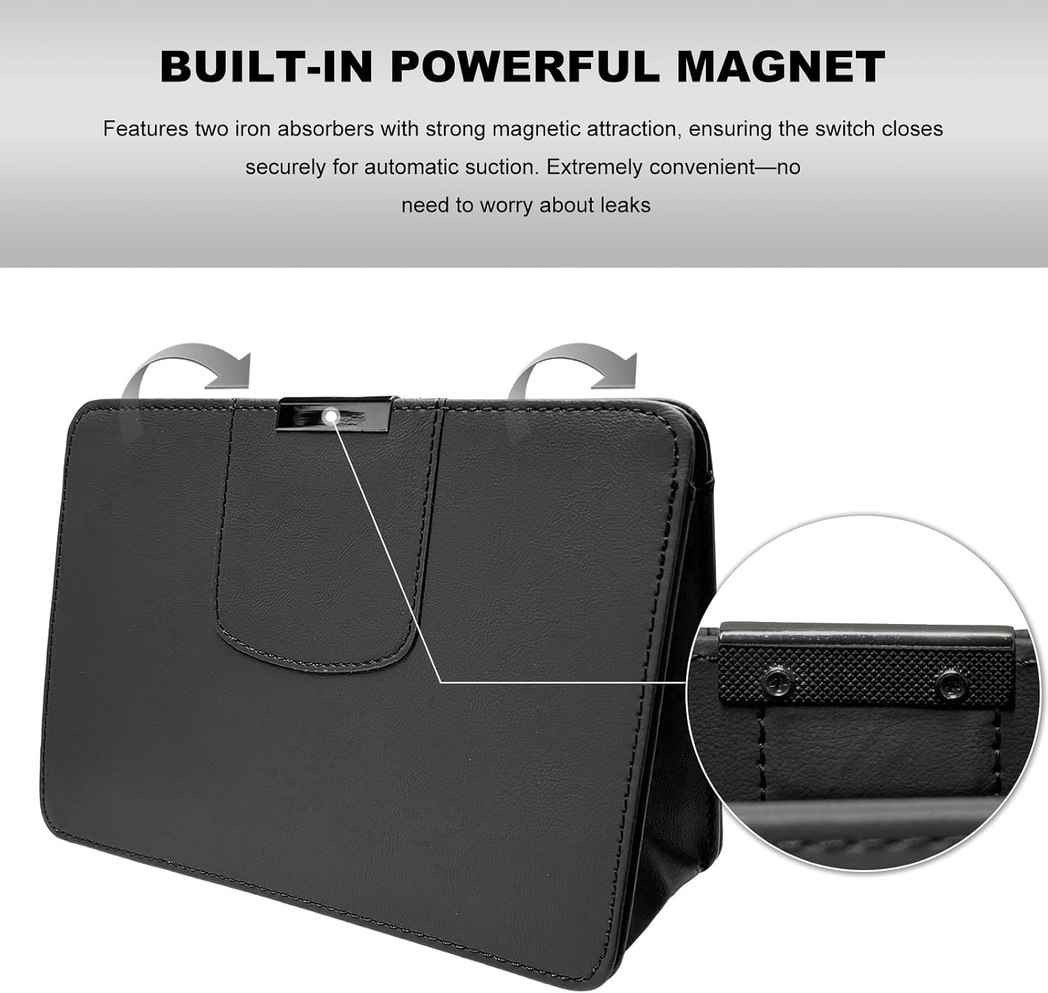 Sun Walker Car Trash Can, Leather Magnetic Auto Litter Storage Container with Trash Bags, Foldable Vehicle Door Hanging Dustbin Mini Garbage Organizer for Women Men, Car Accessories (Black)