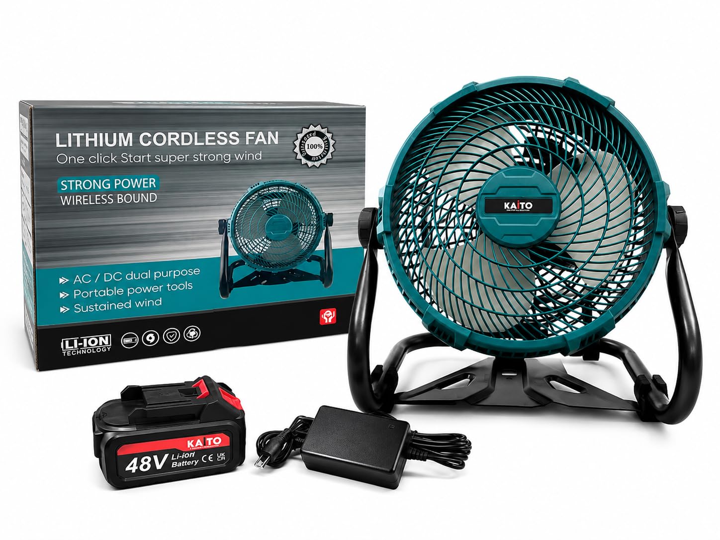 KAITO 11 Inch Lithium Cordless Portable Fan with Variable Speed Regulator, AC/DC Dual Purpose, Overheat & Overload Protection, 48V Li-Ion Battery Included-image-16