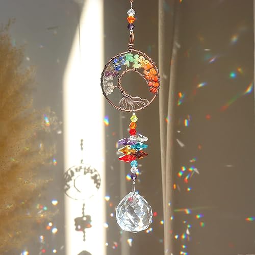 Miniatura 9 de Atrapasoles de cristal para ventanas de interior, árbol de la vida colgantes, atrapasoles con prismas, decoración de chakras para el hogar,