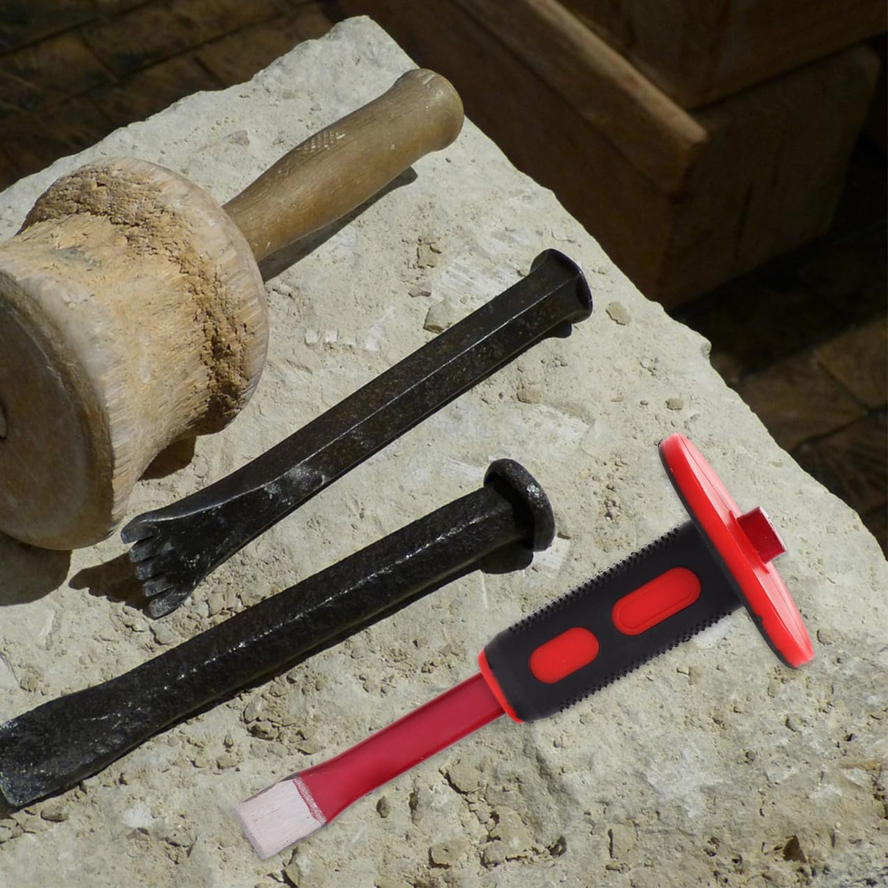 Lurrose Set di Scalpelli da Muratura 250 Mm in Acciaio al Cromo Vanadio, Scalpello per Pietra e Demolizione Impugnatura Antiscivolo e Protezione Mano, Utensile per Lavori Pesanti