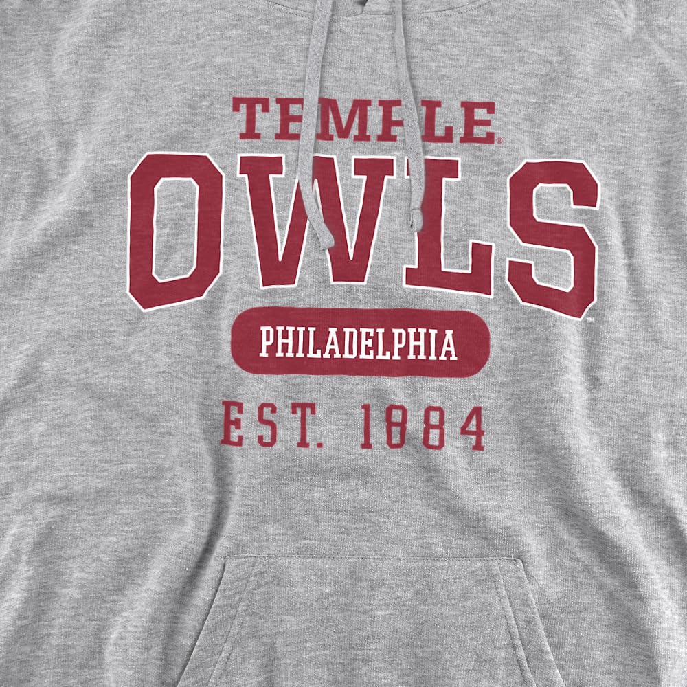 Temple University Official Est. Date Unisex Adult Pull-Over Hoodie,Athletic Heather, Large