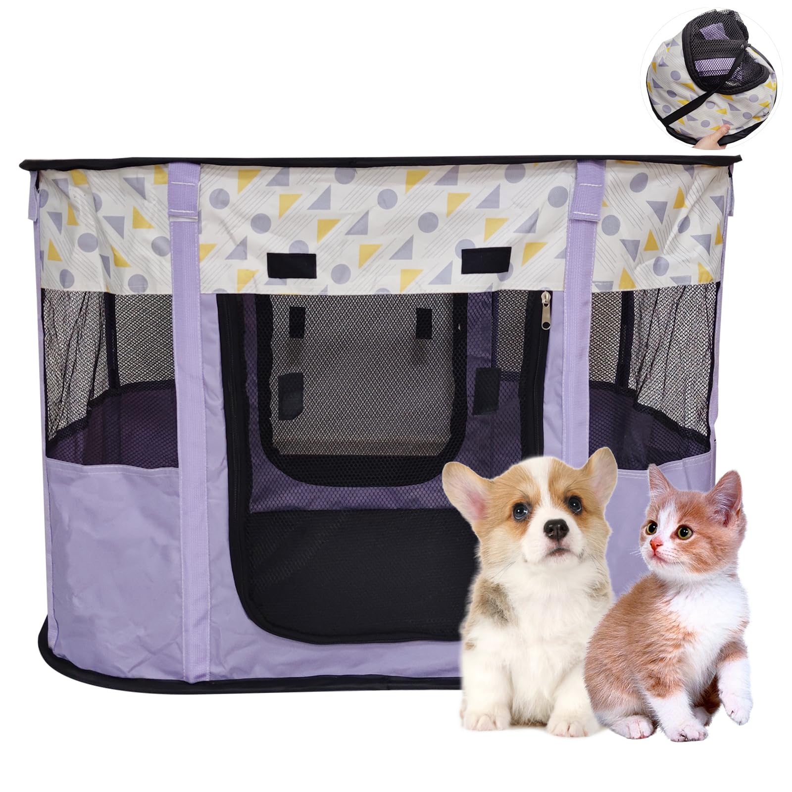 emopawFoldable Pet Playpen, Portable Dog Cat Rabbit Pig Puppy Playpen, Fabric Pet Kennel Fences Cat Delivery Room Indoor/Outdoor with Carrying Case (S (70 x 55 x 45 cm), Purple)