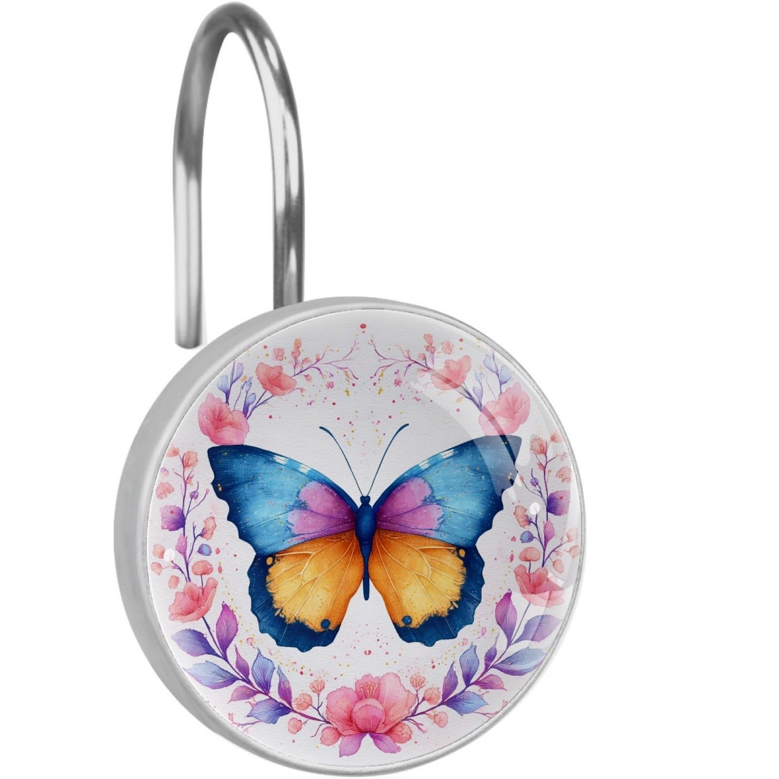 VAPOKF Shower Curtain Hooks, 12PCS Watercolor Butterfly Shower Curtain Hook for Bathroom Decors Home Bedroom