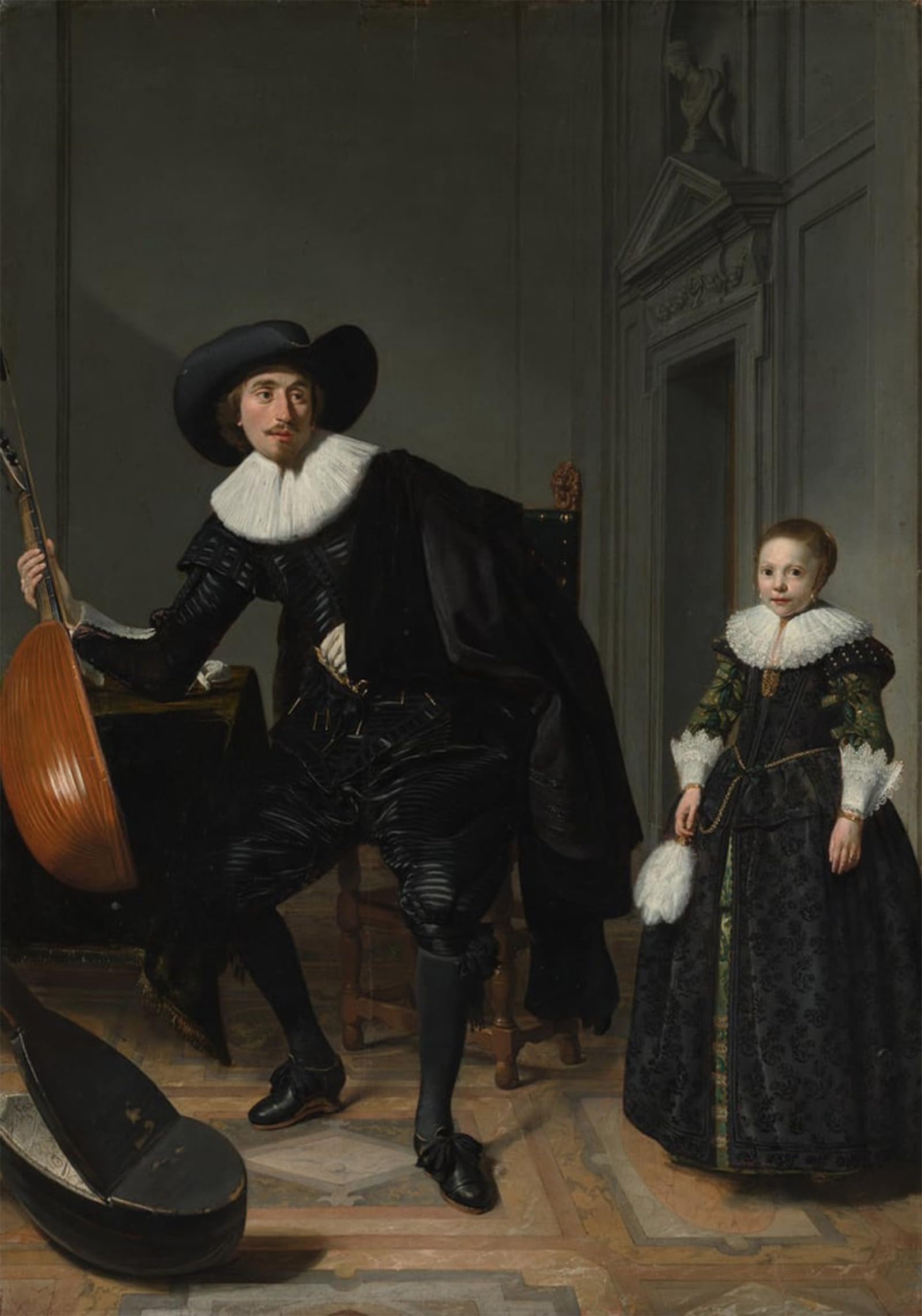 ARTXLXXBN Famous Painting Canvas Artwork Graffiti Print a Musician and His Daughter by De Keyser Portrait Canvas Image for Home Decor 60x90cm