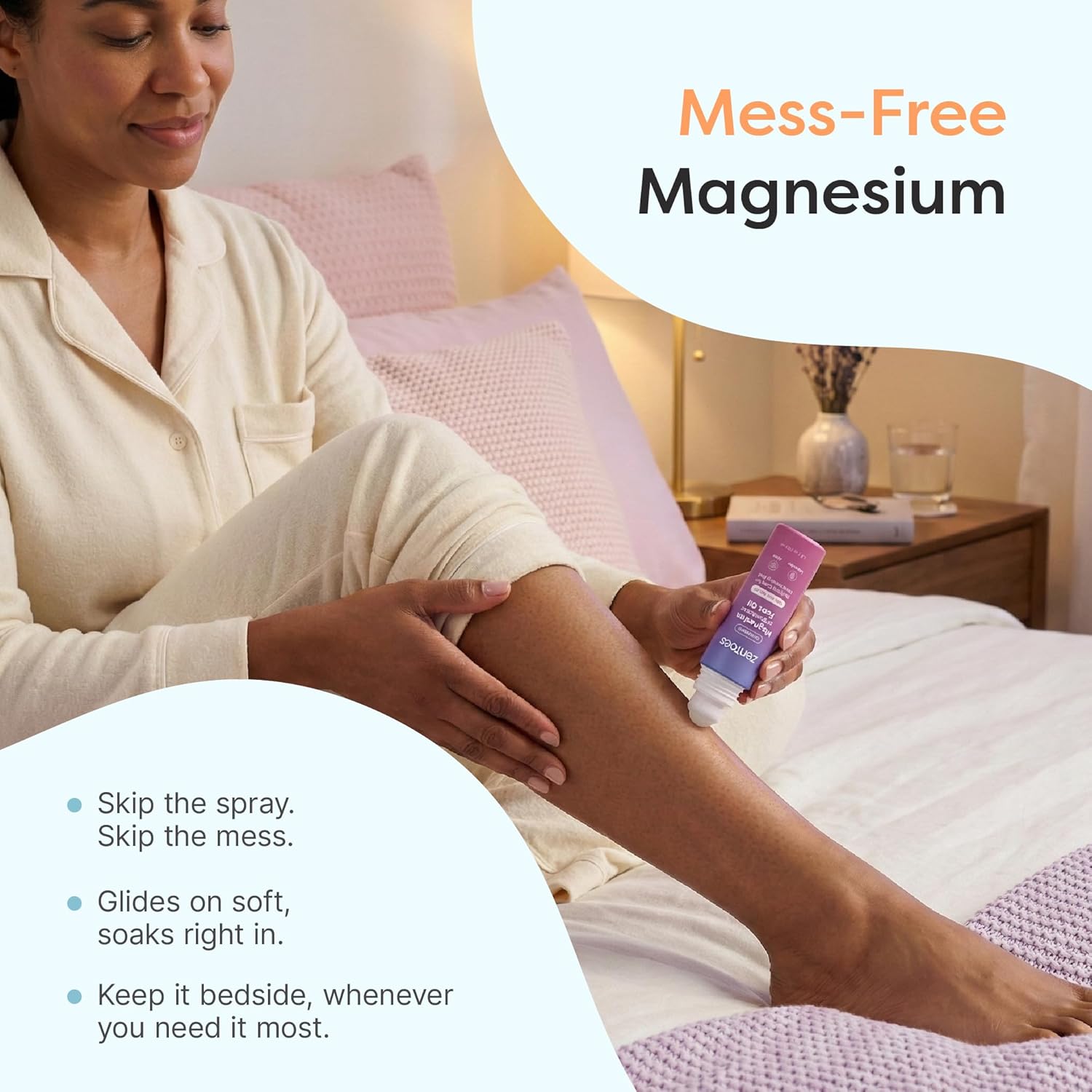 ZenToes Magnesium Oil for Feet | Targeted Tension Relief Roller Ball for Restless Legs & Feet | Magnesium Spray Alternative for Restful Sleep | Lavender & Mint Scent | 3.4oz, Pack of 2