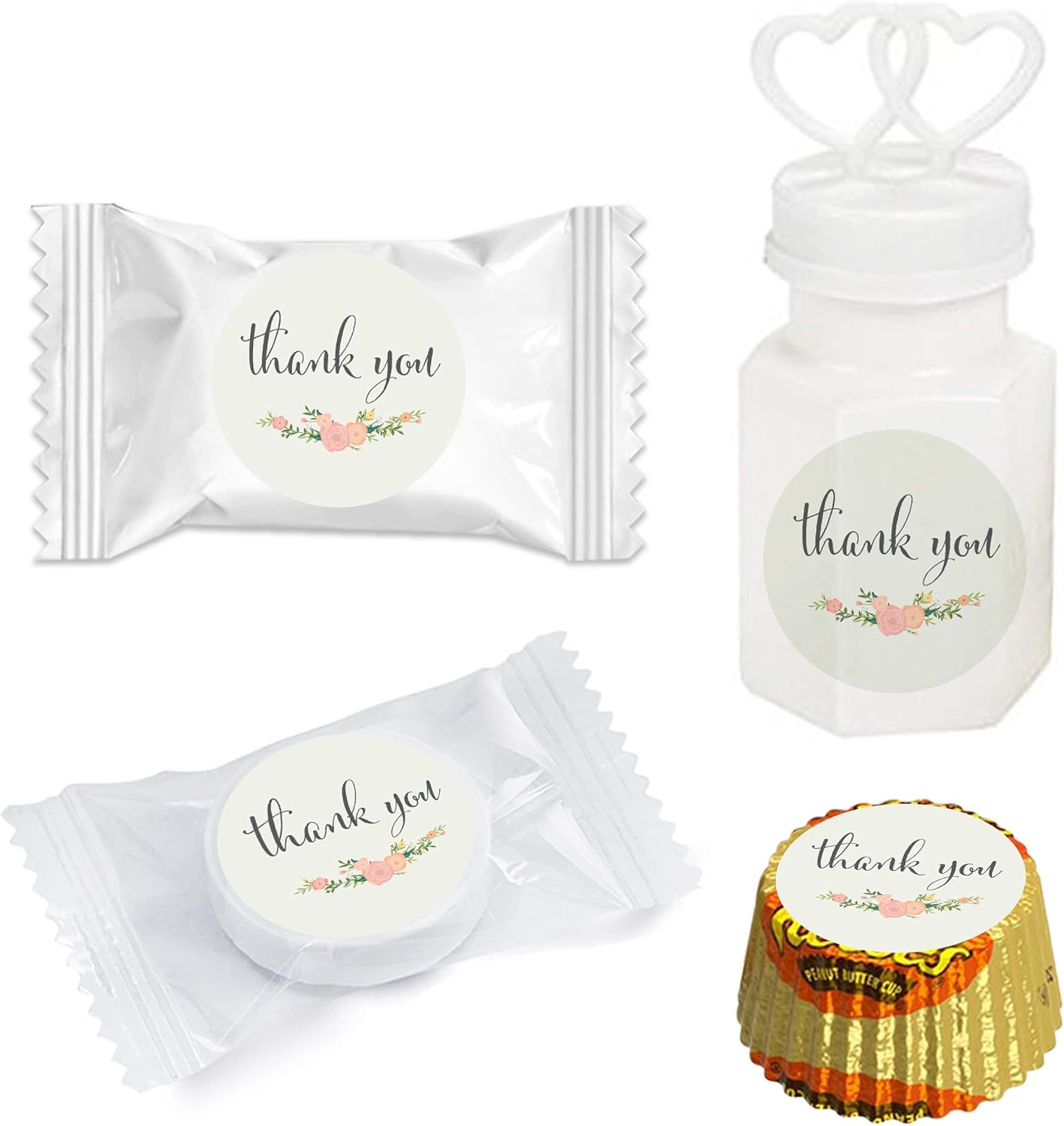Andaz Press Chocolate Drop Labels Stickers, Thank You, Floral Roses, 216-Pack, for Wedding Birthday Party Baby Bridal Shower Kisses Party Favors Decor Envelope Seals