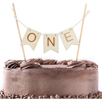 JJUNW Cake Topper 1st Birthday Wooden Cake Decoration 1st Anniversary Party Cake Topper Happy Birthday Party Cake Decoration 1st Birthday Childrens Birthday Girl Boy