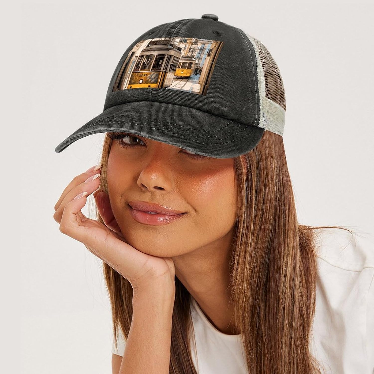 Lisbon Tram Sport Hat for Men Women Hollow Cowboy Hat Adjustable Baseball Cap Apparel Gifts Accessories