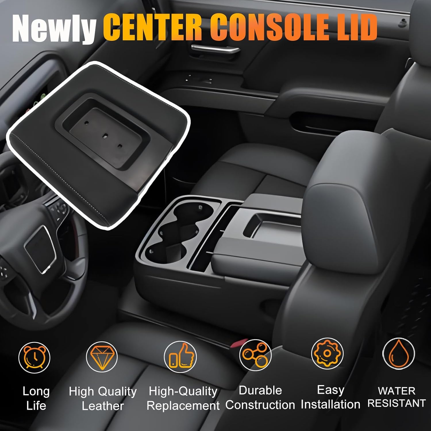 Front Seat Center Console Armrest Cover Compatible with 2014-2019 Chevrolet Chevy Silverado Suburban Tahoe GMC Sierra Yukon XL,2015-2020 Cadillac Escalade ESV, Leather Anti-Slip Armrest Lid #22881398