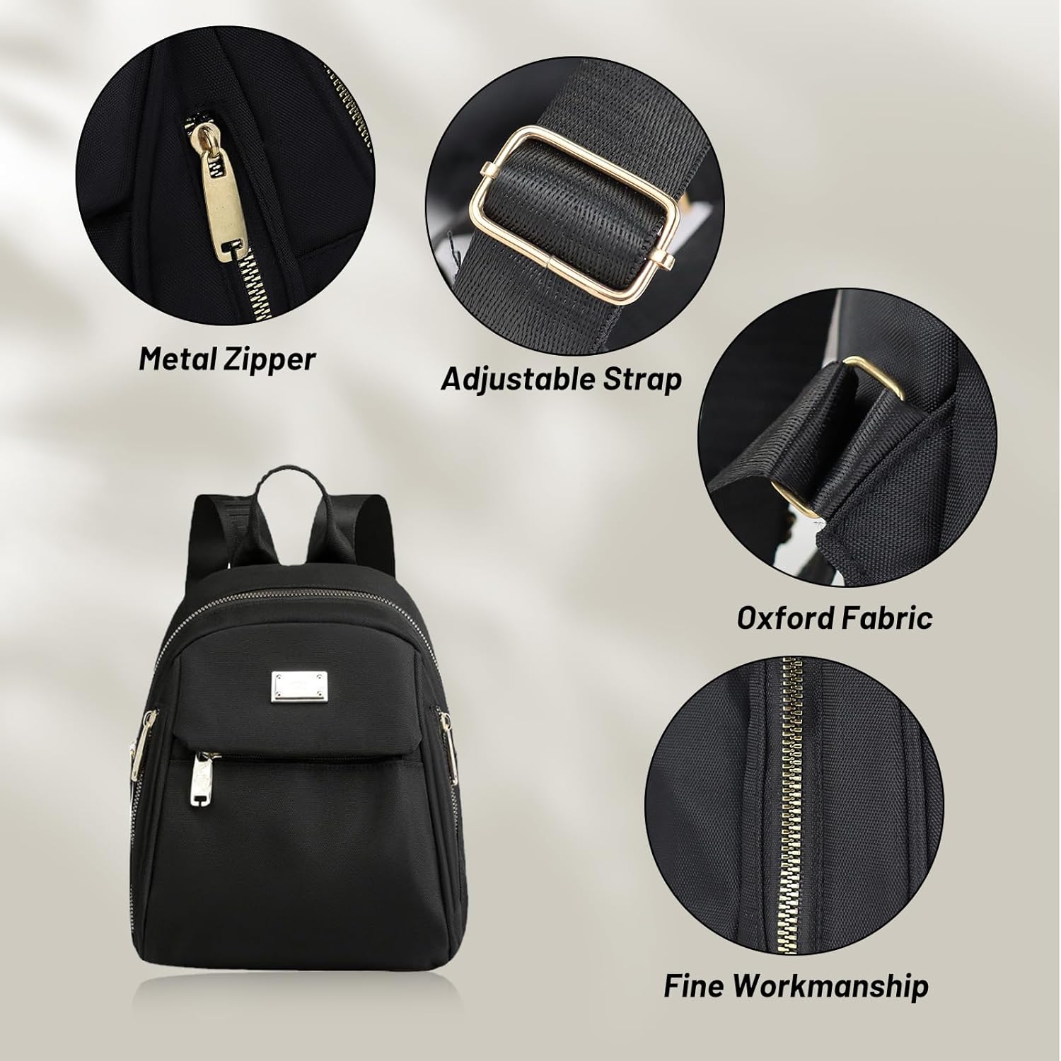 Womens Small Backpack Purse, Oxford Cloth Tiny Backpack Small backpacks for Women, Mini Backpacks for Travel (black) - Image 3