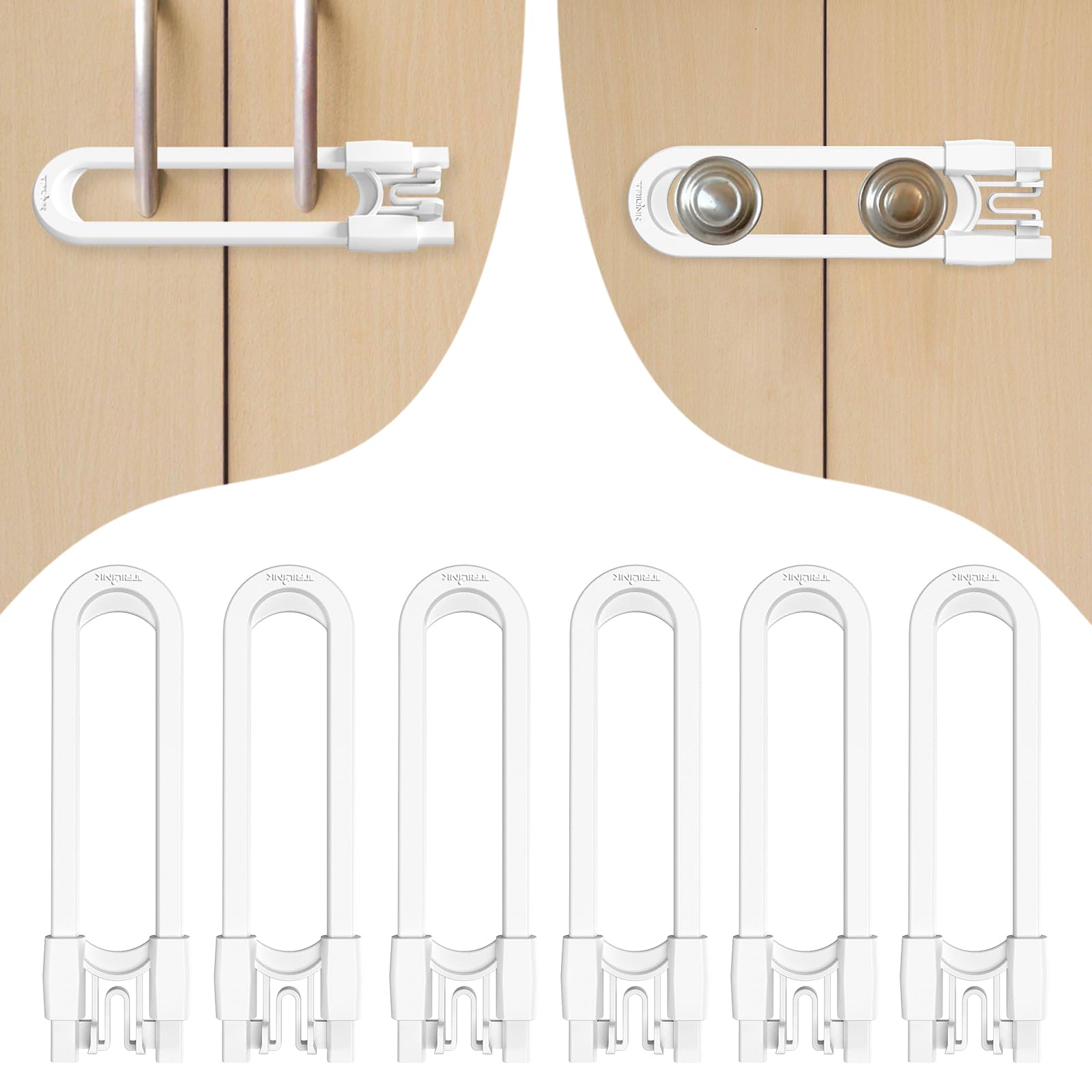 Pack de 6 Cierre Seguridad Cajones Bebé, Seguridad Puertas Niños en Forma de U, Bloqueo Puertas Niños, Protector Muebles Bebé en Armarios, Puertas, Cajones, Nevera, Perilla, Mango, Fácil de Usar