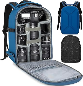 TORIBIO Large Hardshell Camera Backpack DSLR/SLR/Mirrorless Photography Bag | Waterproof Hard Shell, w/ Rain Cover, with Tripod Holder & 15.6" Laptop Compartment, Compatible with Canon/Nikon/Sony Camera