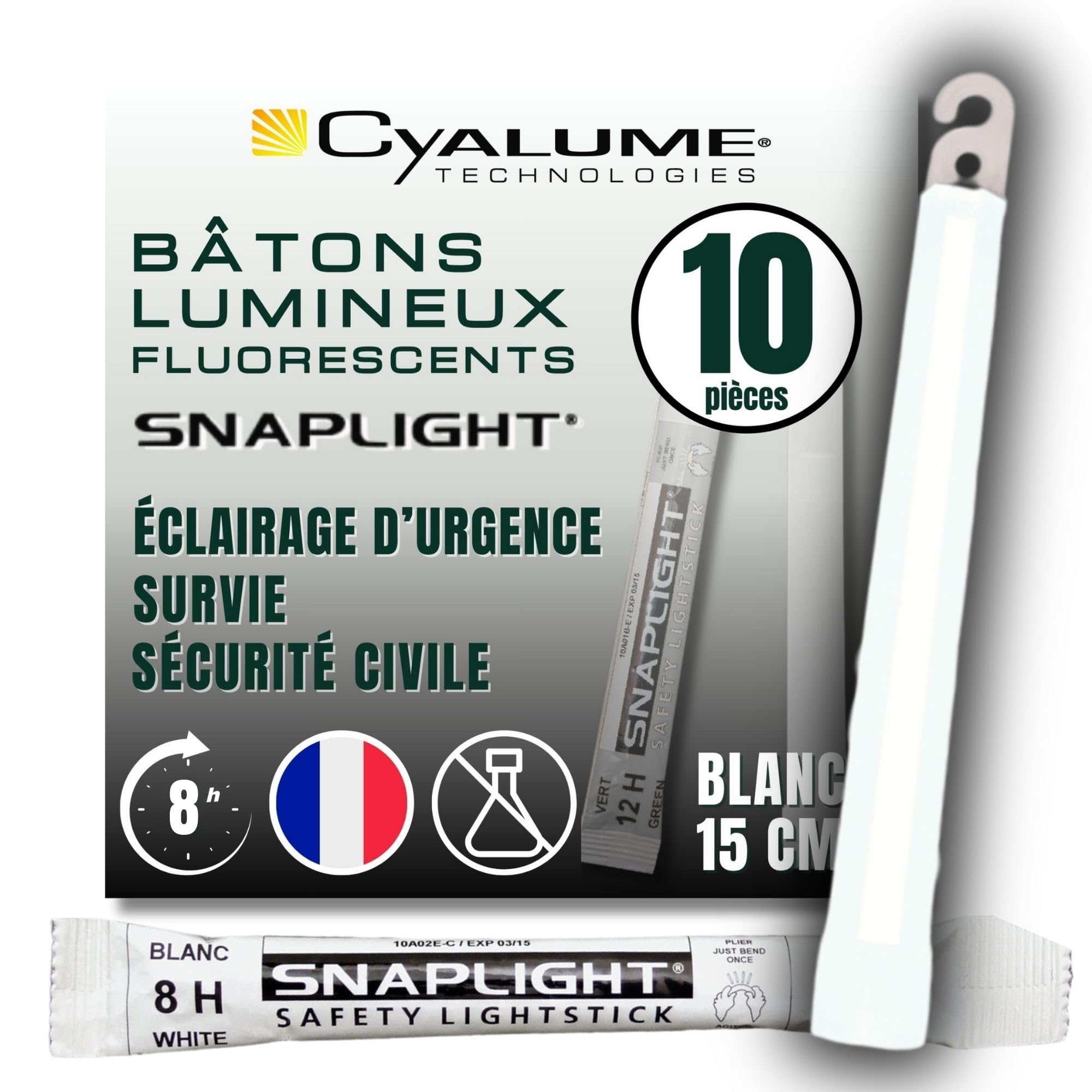 Cyalume Bastoncini Luminosi Bianco SnapLight Glow Sticks 15 cm - 6 Inch Light Stick ultra-luminoso con una durata da 8 Ore (Scatola da 10 pezzi)