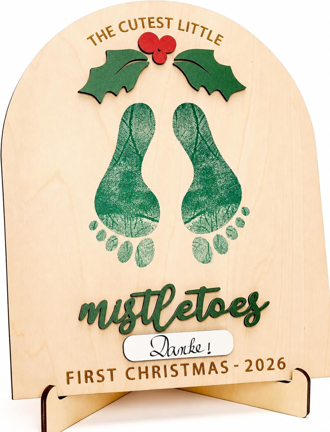 Personalized Baby’s First Christmas 2026 Wooden Mistletoes Footprint Art, DIY Baby Craft Keepsake, Rustic Christmas Milestone Card, Grandparents Gifts, Baby Shower or Newborn Photoshoot Prop