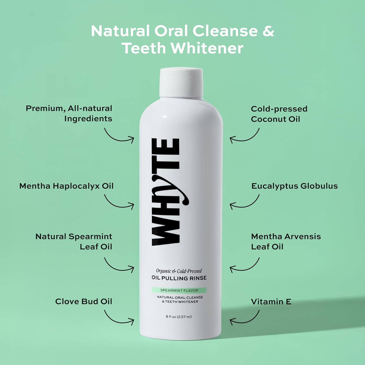 Whyte Organic Coconut Oil Pulling Mouthwash for Teeth Whitening & Gum Health (Spearmint)